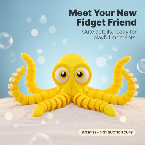 Image of 3D Printed Cute Octopus toys,Flexible Joint 3D Printed Animals(Yellow) | boy toys age 6-8,Animal Figurine,Easter Basket Stuffers for Kids, 3D Printed toys, Classroom Prizes Supplies