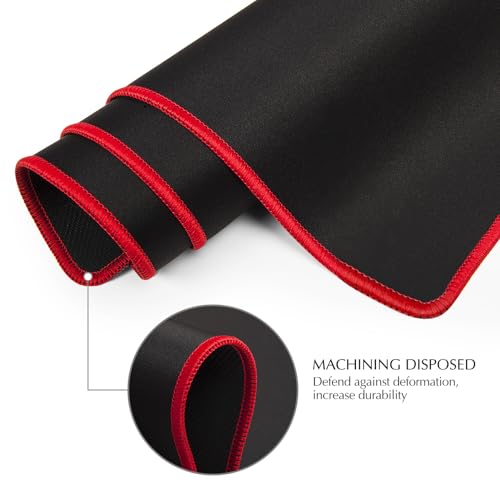 Image of JIALONG Large Gaming Mouse Pad, Extended Mousepad with Red Stitched Edges, XXL Desk Mouse Mat, Big Computer Keyboard Pad for Gaming and Office, 35.4 x 15.7 inches
