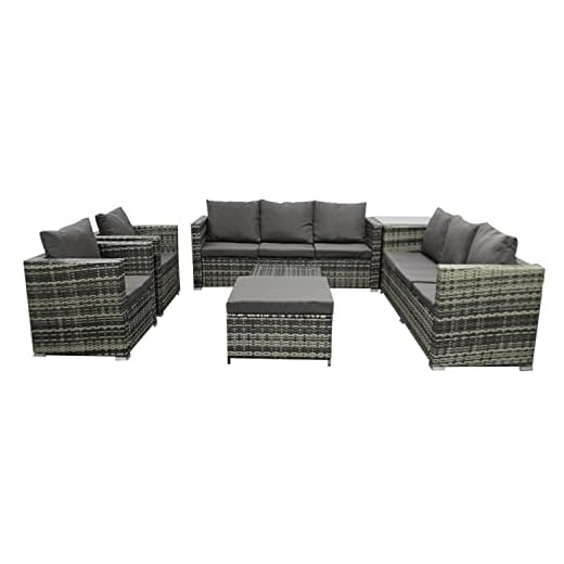 COZYBRITE Rattan Garden Furniture Corner Sofa Set with Coffee Corner Tables Chairs 9 Seater for Outdoor Patio Backyard SFS098