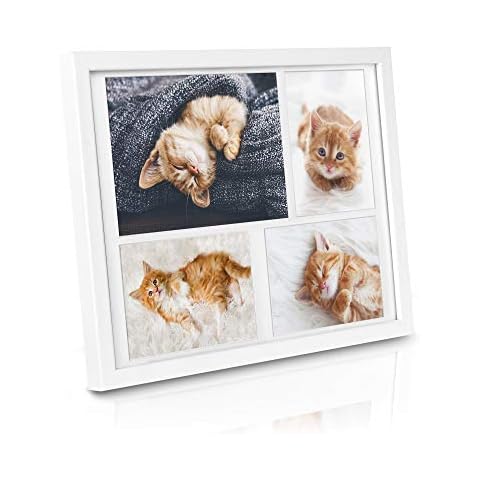 bomoe Multi Photo Frame Set 4 Photos Galeria Picture Frame for Multiple Pictures - Multi Aperture Picture Frame Collage Frame 4 Photo Frames for Multiple Pictures - 1x15x21 cm - 3x 10x15 cm - White Cover