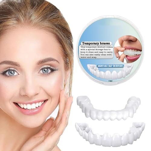 Adjustable Snap-On Zahnprothese - Temporärer Zahnschutz, False Artificial Temporary Teeth Braces, Snap On Veneers Für Männer Frauen Falsche Zähne, Silikon nicht-poröse Kapuze