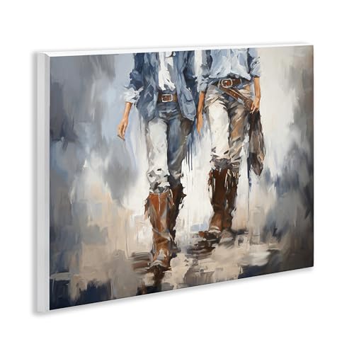 Image of Romantic Cowboy Boots Plaid, 11 x 14 Inch Mounted Print on Wall Plaque | Stupell Industries . By Ramona Murdock . Ready to hang . Great gift for country decor . Made in USA