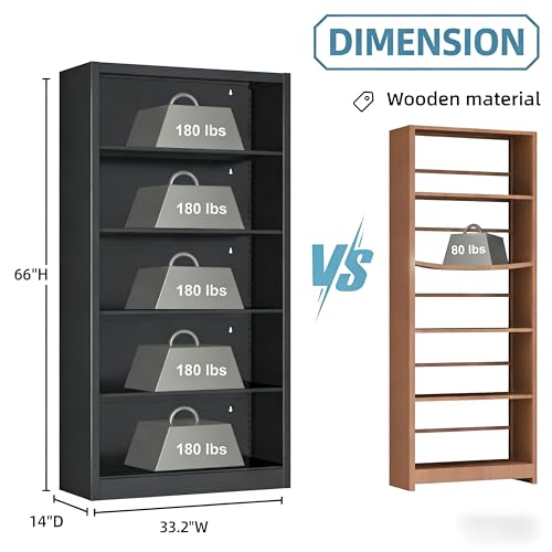 Image of Large Vinyl Record Storage Cabinet, Heavy-Duty Metal Record Player Stand with Adjustable Shelves, 66 inch H Media Shelf Organizer for LP Albums, Turntable & Audio Equipment, Black