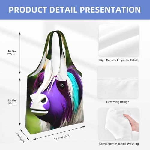 Colorful cow's head Printed Canvas Bag Women's Fashion Shoulder Tote Bag Lightweight Shopping Bag4