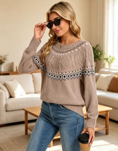 Image of Women's Vintage Fair Isle Pullover Sweater Lightweight Knit Tops