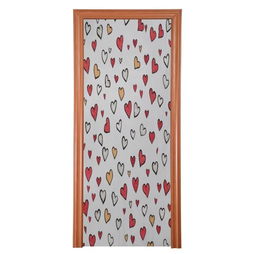 FLildon Doodle Style Hearts Valentines Day Door Cover Decoration, Party Accessory Porch Decor for Festive Ornament Room Door Covers 36 x 98 Inch