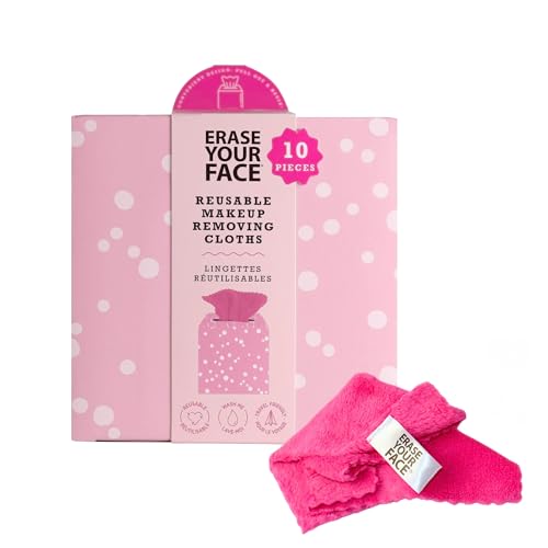 ERASE YOUR FACE Makeup Remover Cloths Box Set - Reusable Microfiber Face Towels to Cleanse & Remove Makeup - Water Activated Dual-Sided Design for Easy Use - Pink (10 Count)