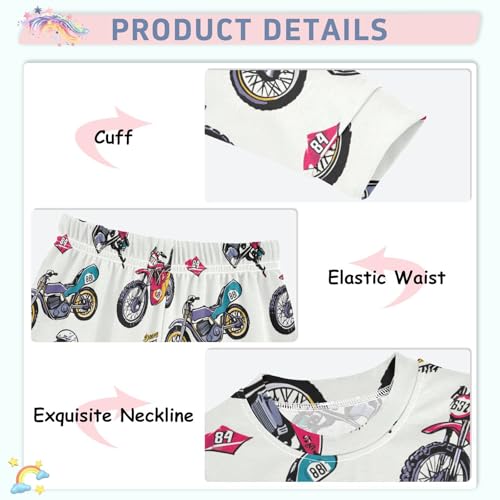 Pigsaly Pajama Set 2 Piece Colorful Motorcycles Racing Car Vintage Motorcycle Pajama Sets Long Sleeve Pjs Sleepwear 3T 6
