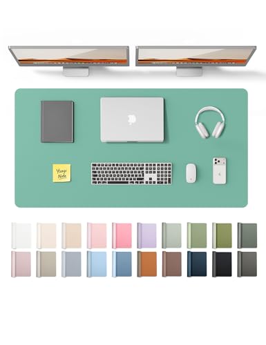 Image of YSAGi Leather Desk Protector, Office Mat, Large Mouse Mat, Non-Slip PU Leather Blotter, Laptop Desk Pad, Waterproof Writing Pad for Office and Home (Green-Blue, 47.2 inch x 23.6 inch)