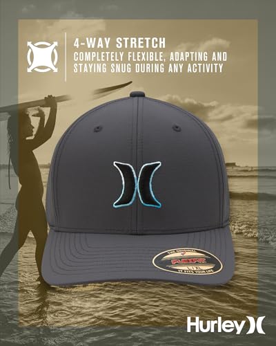 Image of Hurley Men's Baseball Cap - Dana Point Cotton Ripstop Stretch Fitted Cap for Men with Gradient Embroidered Icon (Size: S-XL)
