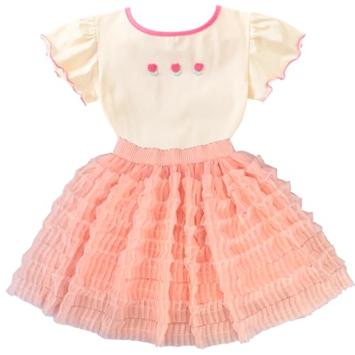 Image of Peacolate 2-7 Years Summer Clothing Set 2pcs Short Sleeve Bowknot T Shirt and Tutu Skirt