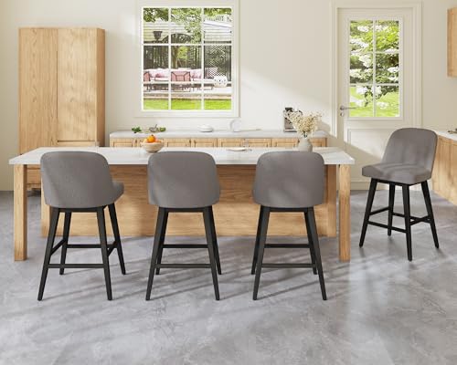 LUXOAK Counter Height Bar Stools Set of 4, 360° Swivel Barstools with Solid Wood Legs, 36