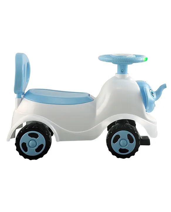 Image of JoyRide Ride on & Car for Kids with Music & Horn Steering, Push Car for Baby with Backrest,Under Seat Storage & Big Wheels, Ride on for Kids 1 to 3 Years Upto 25 Kgs (Elephant, Blue)