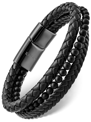 Rtzn ® Multi Strand Bracelet For Men – Premium Artisan Handcrafted Black Onyx Bead And Braided Leather Bracelet cover