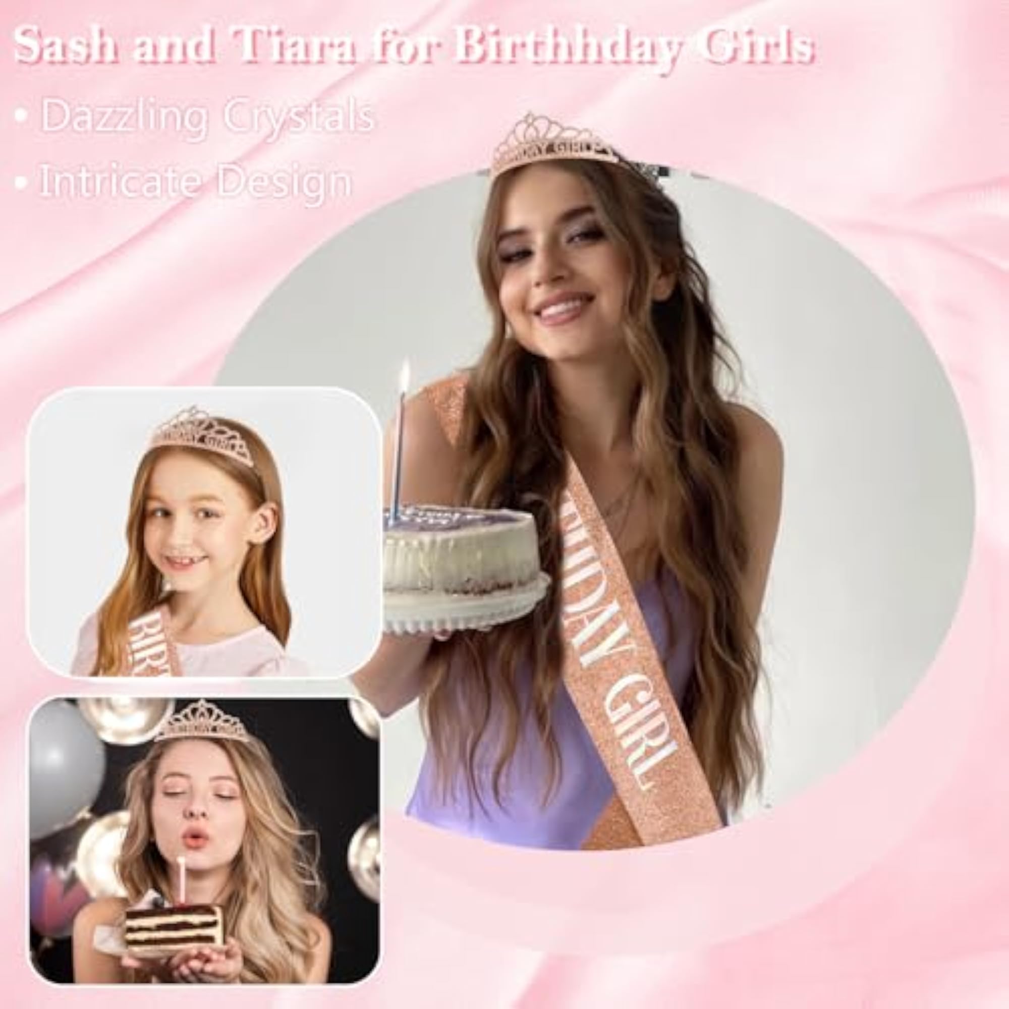 Birthday Sash and Crown for Women, Rhinestone Hair Accessories