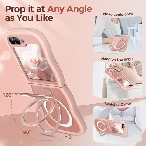Image of Cute Wavy Magnetic Stand Case for Galaxy Z Flip 6 /5 Fit for MagSafe, Pink