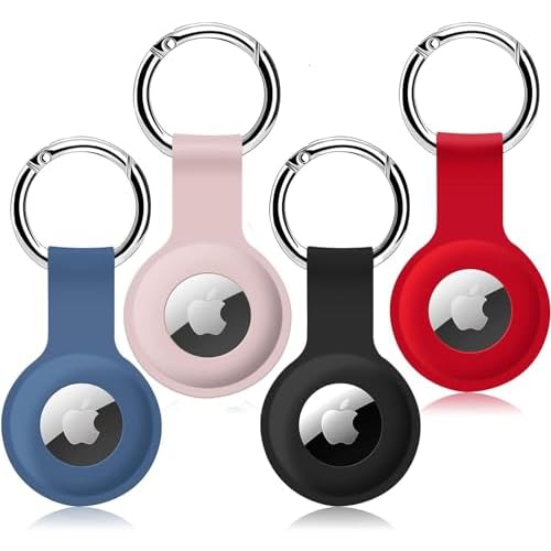 AirTag Holder Silicone Case 4 Pcs Protective Case for AirTag Portable Protector Case for AirTag Keyring for Keys, Bags Luggage Pet Collars Anti Lost and Scratch Resistant Design for Apple Air Tag