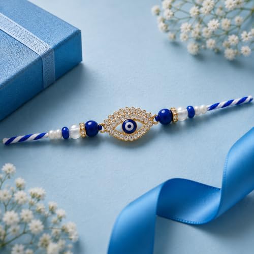 Image of King Kalai Rakhi for Brother with Coaster, Kumkum & Chawal | Traditional Beaded Thread Rakhi with Royal Kalai Thread | Raksha Bandhan Gift Hamper