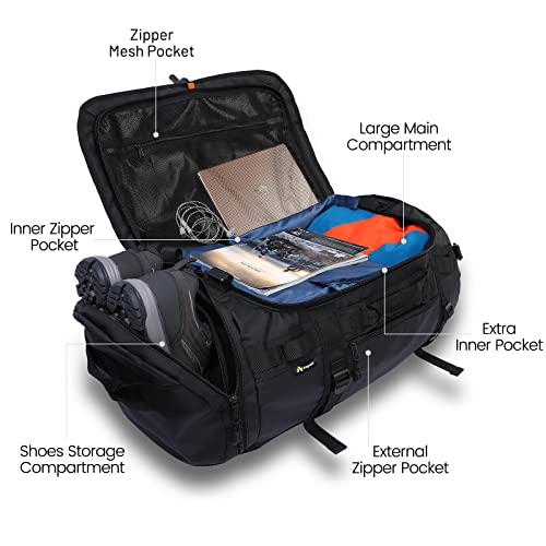 Nepest Large Duffel Backpack Bag, 3-Way Water Resistant Gym Duffle Bag With Shoe Compartment For Sports Workout Travel (Black, 60L) #TOP1