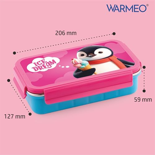 Image of WARMEO Cosmic 3D Print Insulated Lunch Box with Two Compartment BPA Free, Kids Lunch Box,Food Grade Ideal for School, Picnic,& Outdoor - 600 ml Penguin, Stainless Steel