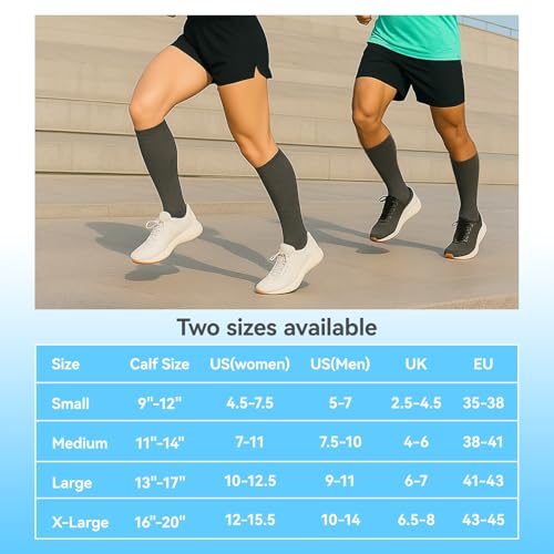 Image of cool-max Compression Toe Socks for Women Men 15mmHg 3 Pairs Knee High Socks for Athletic Running Hiking Cycling Working Dark Grey Xlarge