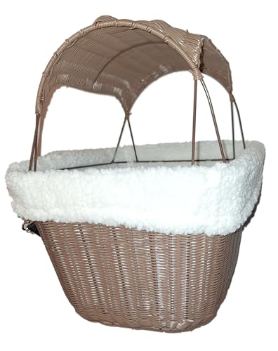 Bicycle Basket for Small Dogs and Cats - Bike Basket Includes Wired Cage Top with Sun Shade, Plush Removable Padded Liner, and Bicycle Bell