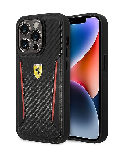 Image of CG MOBILE Ferrari Phone Case [Official Licensed] PU Carbon Case with Contrasted Edges Protective Case /Cover Compatible withiPhone 14 Pro Max (6.7-Inch) 2022 - Black