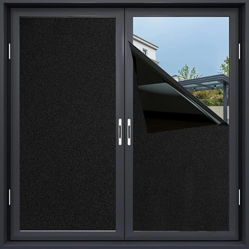 Image of WOO Home Frosted Glass Window Film & Stickers (24 X 24 Inchs) Privacy Window Cover for Home & Office - Easy Apply, UV Protection, Removable Decorative Film (Blackout Black 2 X 2 SQFT)