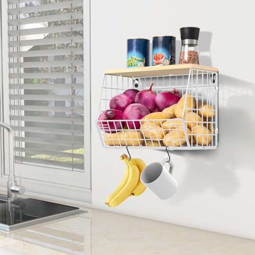 Mefirt Obstkorb, 2-Tier Obstschale, Obst Etagere für Küchentheke Obst Aufbewahrung, Obstschale Modern Kitchen Storage & Organisation Stapelbar Wand Montiert Lagerung Körbe für Gemüse, Snacks