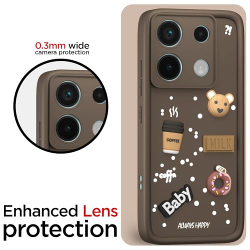 Image of Bintage Cute Fun Taddy Cartoon 3D Ball Bear Milk Donut Coffee Cup Silicon Case Full Body & Camera Protection Back Cover Compatible for MI Redmi Note 13 Pro 5G - Brown