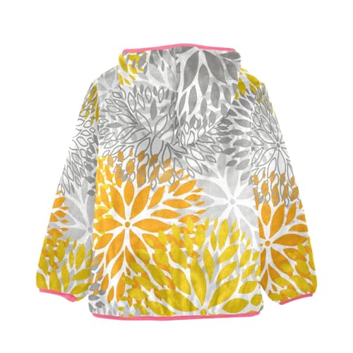 OTVEE Orange Grey Chrysanthemum Flowers Kids Hoodie Jacket Fall Spring Full Zip Warm Outwear Coat2