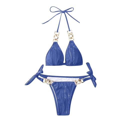 Maillot de bain bikini taille haute beige L à deux pièces et nœud avant pour femme - 3