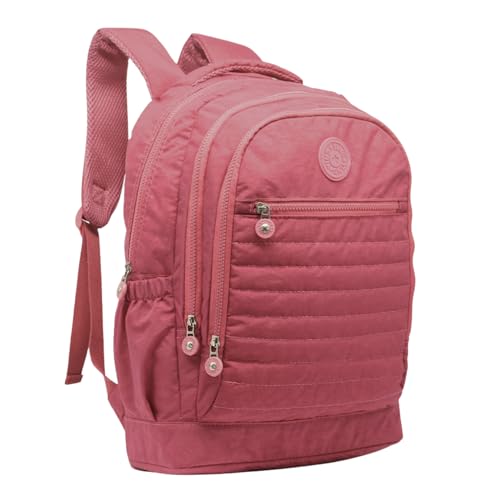 Mochila Crinkle Yins 45x31x15,5cm com Compartimentos Múltiplos (Rosa)