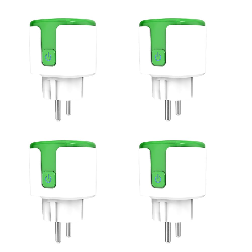 WLAN Steckdose mit Strommessung, 16A, Smart Plug, kompatibel mit Alexa & Google Home, App-Fernbedienung, Zeitschaltuhr, 2,4 GHz, Tuya/Smart Life (Grün 4 PACK)