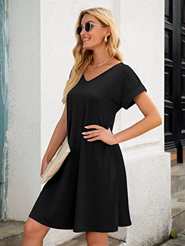 Weaczzy Women's Summer Casual Tshirt Dresses Short Sleeve Loose Dress With Pockets (Black, Medium) #TOP4