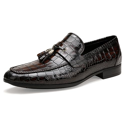 Image of Mens Leather Tassel Loafer, Classic Luxury Smooth Upper Tassel Slip-on Penny Loafer for Mens, Black