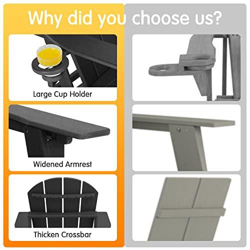 Lepdep Folding Adirondack Chair Modern Adjustable Plastic Outdoor Fire Pit Chair Weather Resistant 3-Positons Patio Chair with Cup Holder for Outdoor Porch Garden Backyard Deck and Pool, Black… - Thumbnail 5