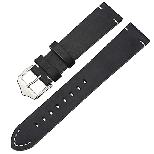 Bracelet montre cuir noir vintage avec boucle acier inoxydable robuste