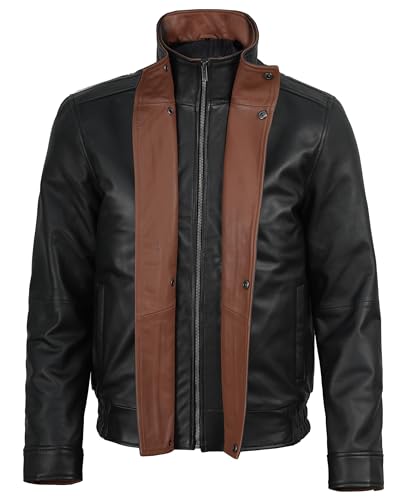 Image of Decrum Bomber Leather Jacket Men - Real Lambskin Casual Leather Jackets for Men with Zip Closure