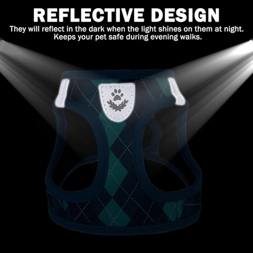 SCENEREAL Small Dog Harness and Leash Collar Set, Step in No Pull Soft Mesh Dog Harnesses for Small Medium Sized Dogs Puppy and Cats Outdoor Walking, No Chock Reflective Vest Harness, Blue Plaid XS - Image 6