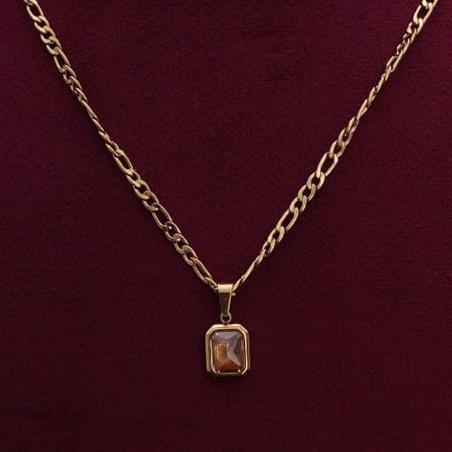 Image of PALMONAS Everyday Exquisite Brown Stone Gold Necklace for Womens - Waterproof & Anti-Tarnish