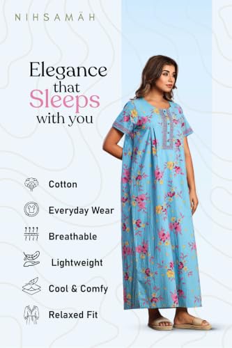 Image of NIHSAMAH Cotton Nighty for Women with Pocket, Premium Printed Long Nighty | Comfortable & Fancy Sleepwear /Nightwear
