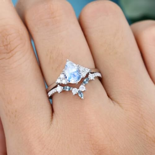 YDD Gemstone Ring Set 1.25 ct Pear Shape Gemstone Engagement Rings for Women S925 10K 14K 18K Gemstone and Alexandrite Unique Bridal Anniversary Promise Ring Set4