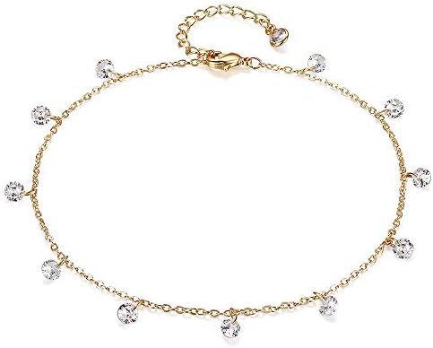 Dremmy Studios Cute CZ Diamond Anklet,Cubic Zirconia Dangling Ankle s,Dainty Handmade Foot Anklets for Women
