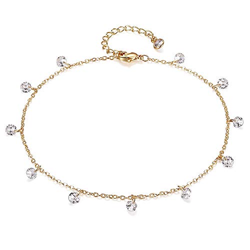 Dremmy Studios Cute Cz Diamond Anklet,Cubic Zirconia Dangling Ankle S,Dainty Handmade Foot Anklets For Women #TOP2