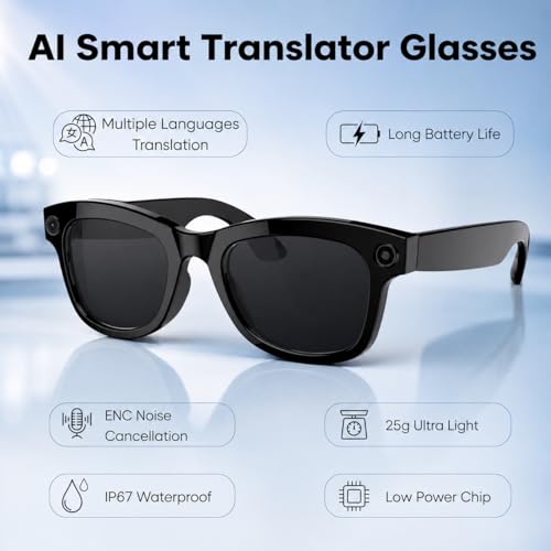 Image of Futopia AIVIS-M AI Smart Glasses|8MP Camera|IP67 Waterproof Black Frame|Photochromic Lenses|32GB Memory|Photo & Video|AntiShake Photography ChatGPT AI|Real-time multilingual Translation|Built in WiFi