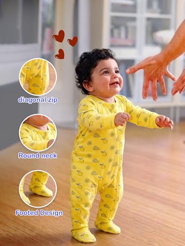 Image of Kidbea Organic Cotton Unisex Baby Romper Soft Breathable Full Sleeve Zipper Footed Bodysuit for Newborn & Infant Kids Sleepwear