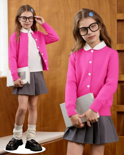 Image of Girls Cardigan Sweater School Uniforms Toddler Long Sleeve Button Knit Solid Sweaters Tops