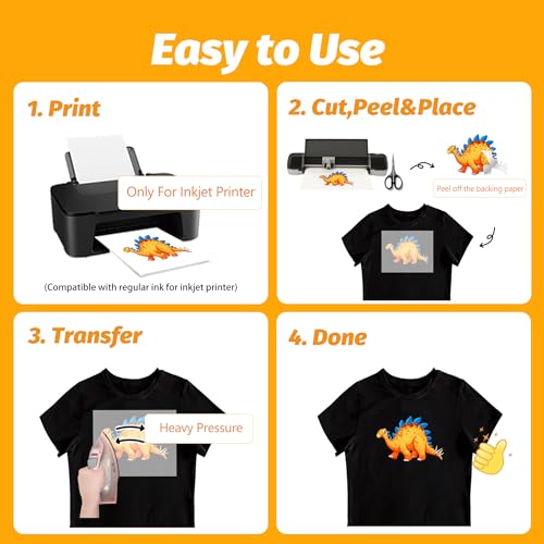 TransOurDream Dark Heat Transfer Paper for Inkjet Printer (30 Sheets, 8.5x11\") Iron on Transfers for Dark Fabric, Printable Heat Transfer Vinyl for T Shirts, Stretchable & Washable
