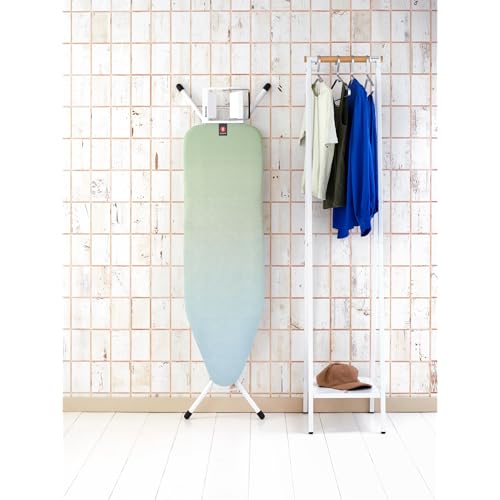 Image of Brabantia Comfort Ironing Board with Left /Right Adjustable Steam Iron Rest | Medium (Size B) | Fairtrade Soothing Sea Cover | Adjustable Height (27-38 inch), Easy Fold, Anti-Collapse Lock, Non-Slip Feet